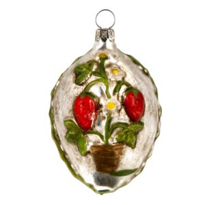 MAROLIN Glass Ornament Egg With Flowerpot And Strawberries