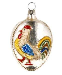 MAROLIN Glass Ornament Egg With Rooster And Knobs