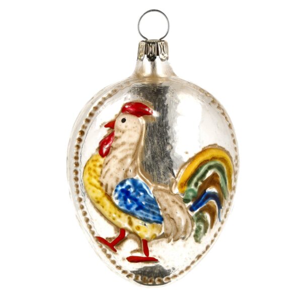 MAROLIN Glass Ornament Egg With Rooster And Knobs