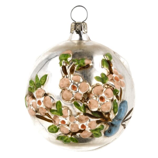 MAROLIN Glass Ornament Ball With Flower Branch With Glitter