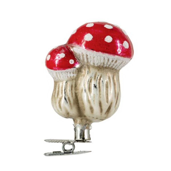 MAROLIN Glass Ornament Two Fly Agaric On Clip
