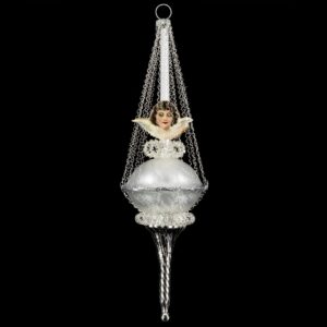 MAROLIN Grooved Glass Balloon With Angel-Oblates And Kantille Silver
