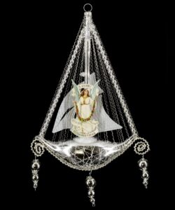 MAROLIN Ship With Angel-Oblate Sail And 3 Glass Bead Hangers Silver