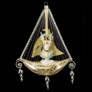 MAROLIN Ship With Angel-Oblate Sail And 3 Glass Bead Hangers Gold