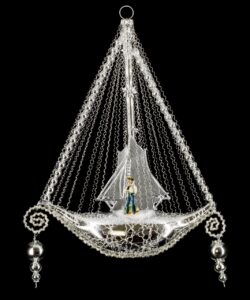MAROLIN Ship With Oblate Sail And 2 Glass Bead Hangers Silver