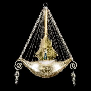 MAROLIN Ship With Oblate Sail And 2 Glass Bead Hangers Silver