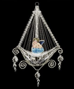 MAROLIN Gondola With 2 Angel-Oblates Kantille And Glass Beads Silver