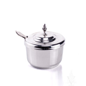 Polished Pewter Mustard Pot with Spoon