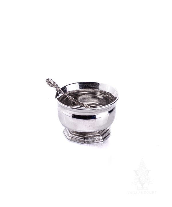 Fancy Salt Cellar Polished Pewter with Spoon