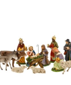 MAROLIN Nativity Set 12 Pcs. To 3.5 In. Figures With Infant Jesus Lying In Wooden Crib
