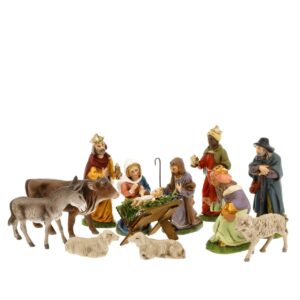 MAROLIN Nativity Set 12 Pcs. To 3.5 In. Figures With Infant Jesus Lying In Wooden Crib