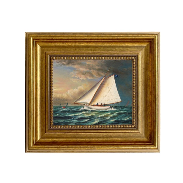 Racing Boat Painting Print on Canvas in Gold Frame (5x6)
