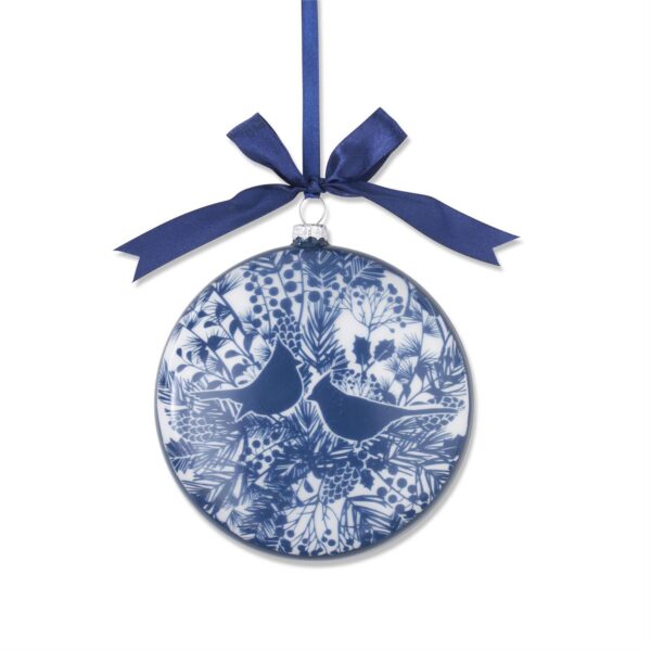 Ornament Round Blue & White Floral Pr.