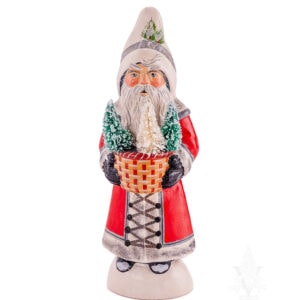 Red Santa With Woven Basket of Trees