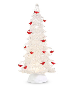 15" Lighted Tree with Cardinal Ornaments and Swirling Glitter