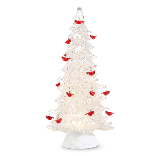 15" Lighted Tree with Cardinal Ornaments and Swirling Glitter