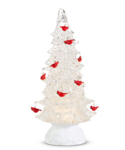 12" Lighted Tree with Cardinal Ornaments and Swirling Glitter