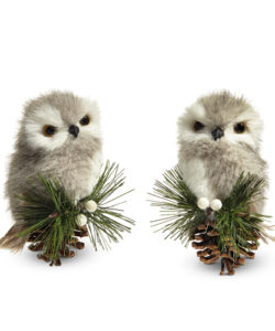 6" Grey Owl on Pinecone Ornament