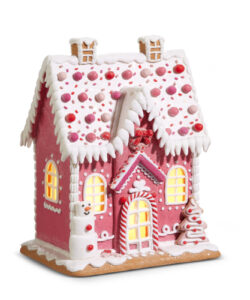 11.5" Lighted Pink Gingerbread House