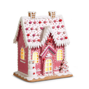 11.5" Lighted Pink Gingerbread House