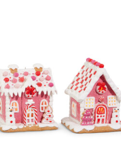 5.5" Lighted Pink Gingerbread House Ornament (Assorted)