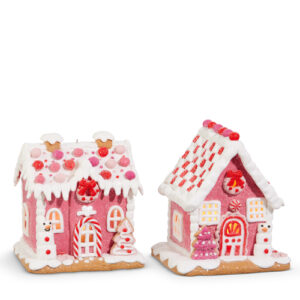 5.5" Lighted Pink Gingerbread House Ornament (Assorted)