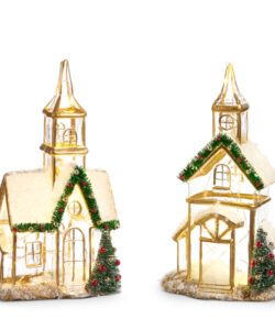 9" Lighted Gold Church (Assorted)