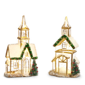 9" Lighted Gold Church (Assorted)