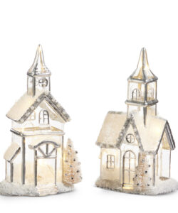 9" Lighted Silver Church (Assorted)