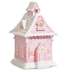 13.25" Pink Lighted Gingerbread House