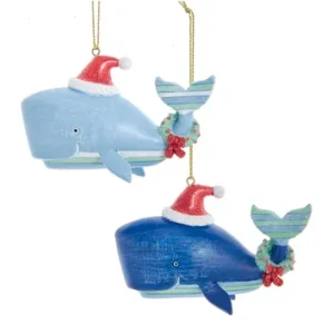 Whimsical Striped Whale Ornament  (Assorted)