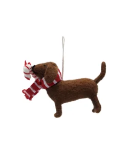 Felt Dog Ornament with Candy Cane