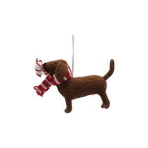 Felt Dog Ornament with Candy Cane