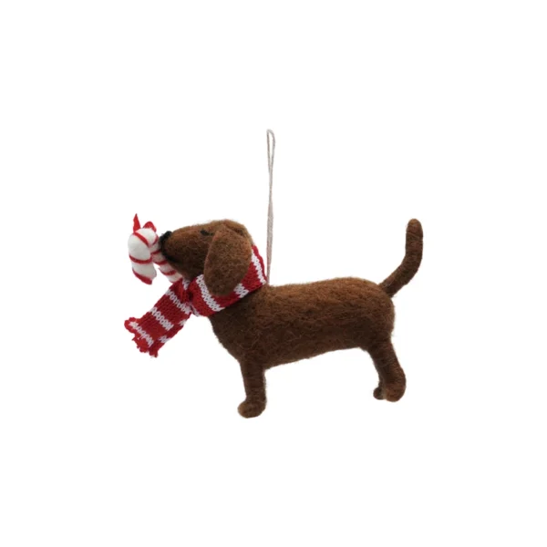 Felt Dog Ornament with Candy Cane