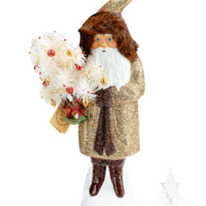 Glittered Santa with Fur and Decorated Tree