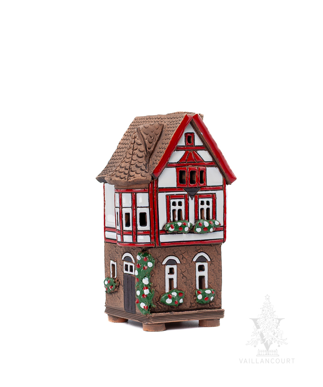 Keramik Red & White Half Timber Flowers