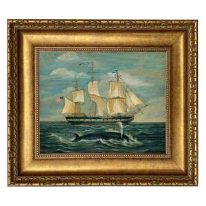 American Whaling Ship with Sperm Whale Vintage Painted Print