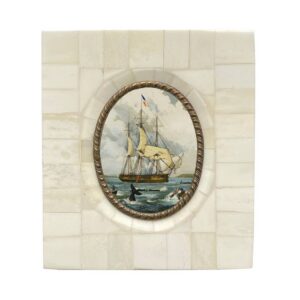 Whaling Ship Vintage Print in Bone & Brass Frame