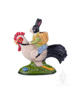 Rabbit Riding Black and White Rooster