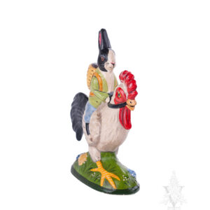 Rabbit Riding Black and White Rooster