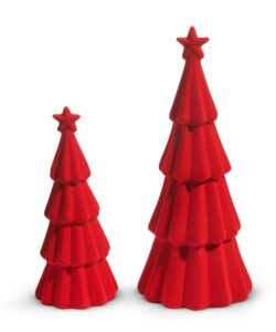 Red Tiered Flocked Trees (Set of 2)
