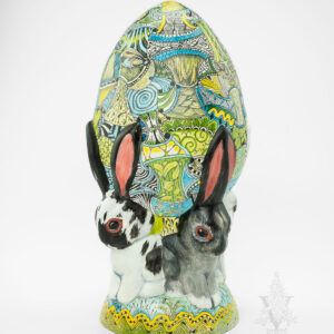 Pysanky Egg with Four Spring Bunnies