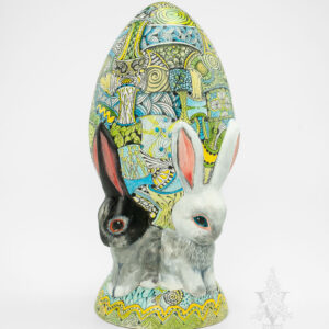 Pysanky Egg with Four Spring Bunnies