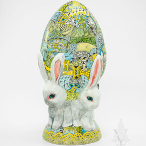Pysanky Egg with Four Spring Bunnies