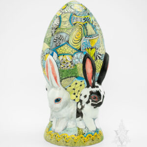 Pysanky Egg with Four Spring Bunnies